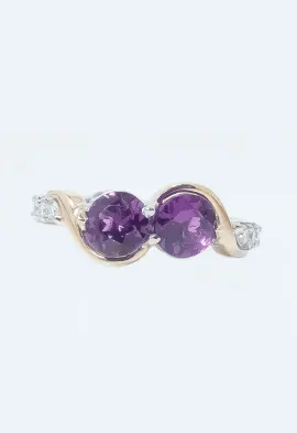 Two Tone Gold Amethyst Diamond Ring