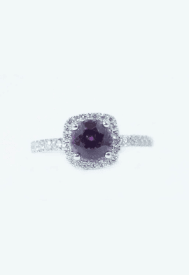 14k White Gold Purple Garnet & Diamond Ring