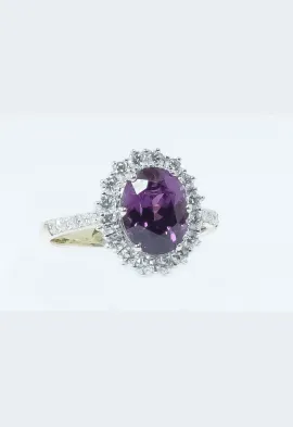 White Gold Purple Garnet Diamond Ring