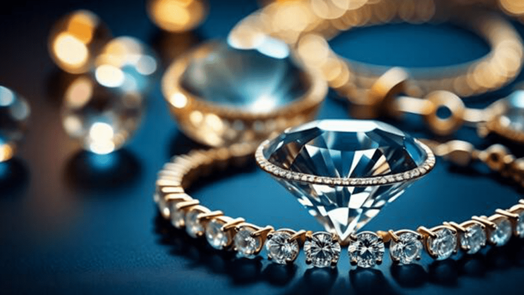 Sparkling diamond bracelet on a cool blue background, a timeless treasure. 