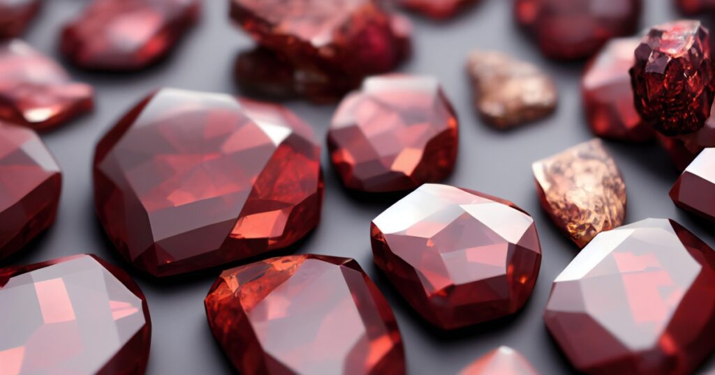  A collection of high-quality red garnet gemstones with a deep, rich color and a flawless appearance.