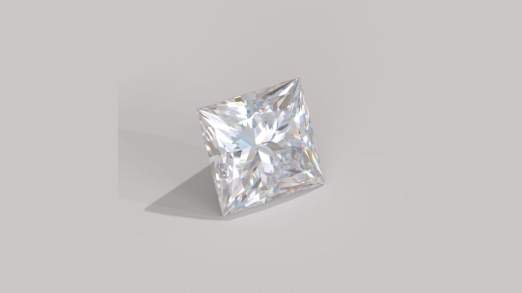 A radiant-cut diamond, showcasing its unique shape and brilliant sparkle.