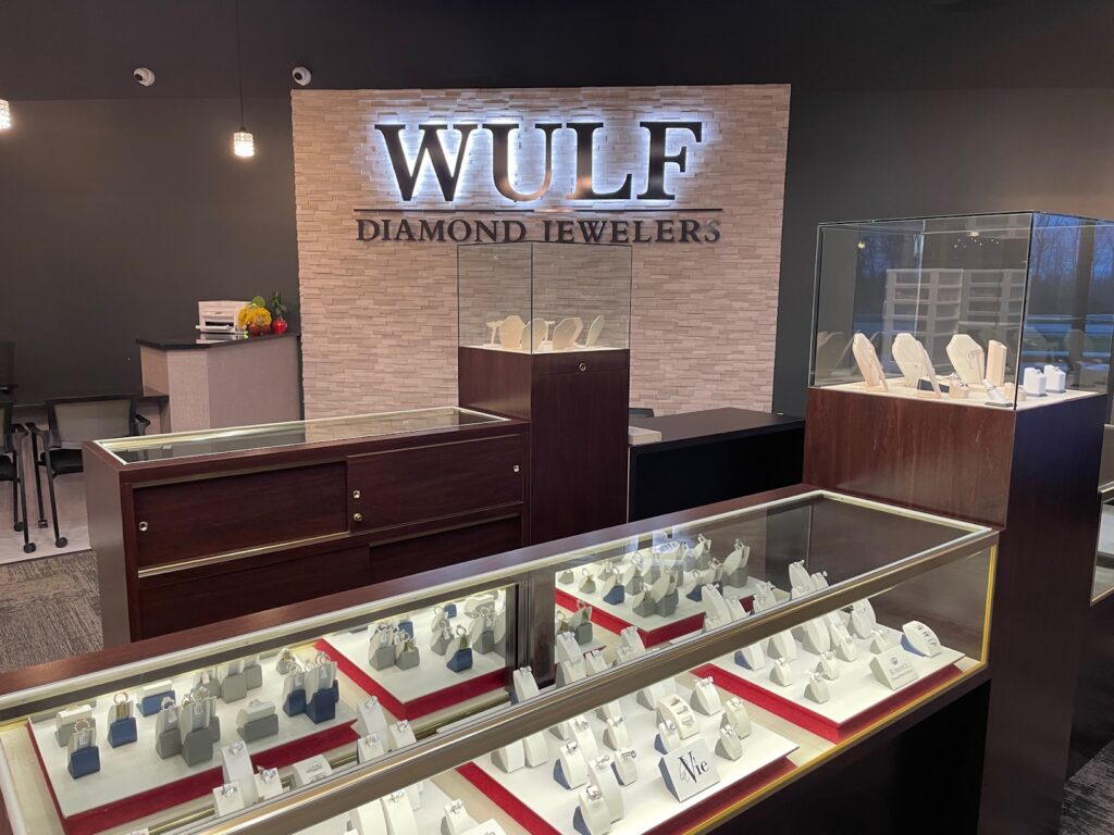 A modern and inviting jewelry store with well-lit display cases showcasing a variety of stunning pieces.