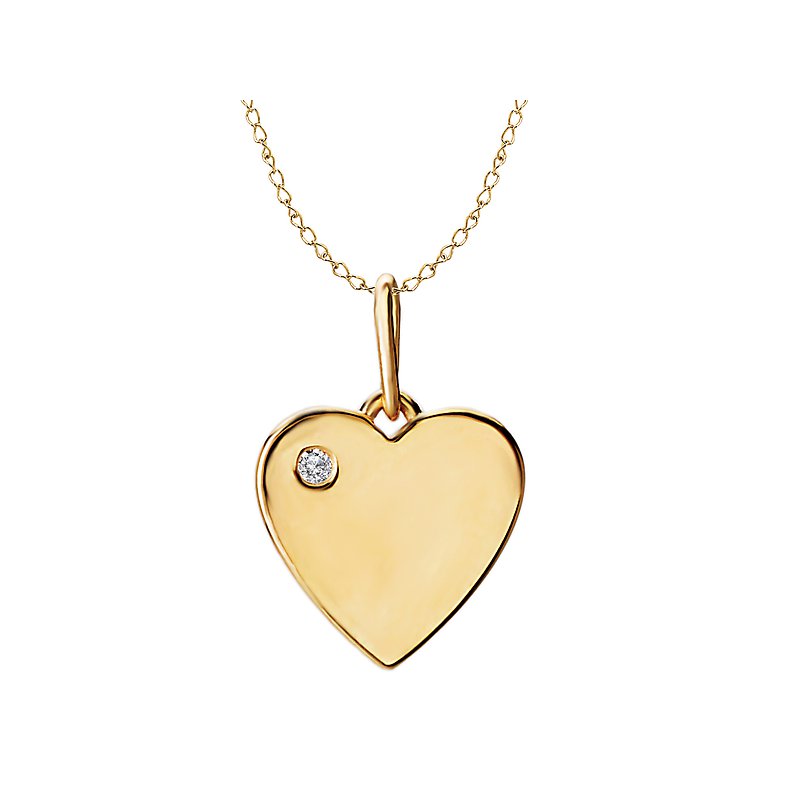 A delicate gold heart pendant with a single diamond, symbolizing love and affection.