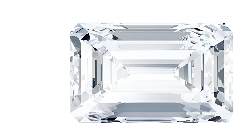 A square, emerald-cut diamond with clear facets, shown against a pure white background.