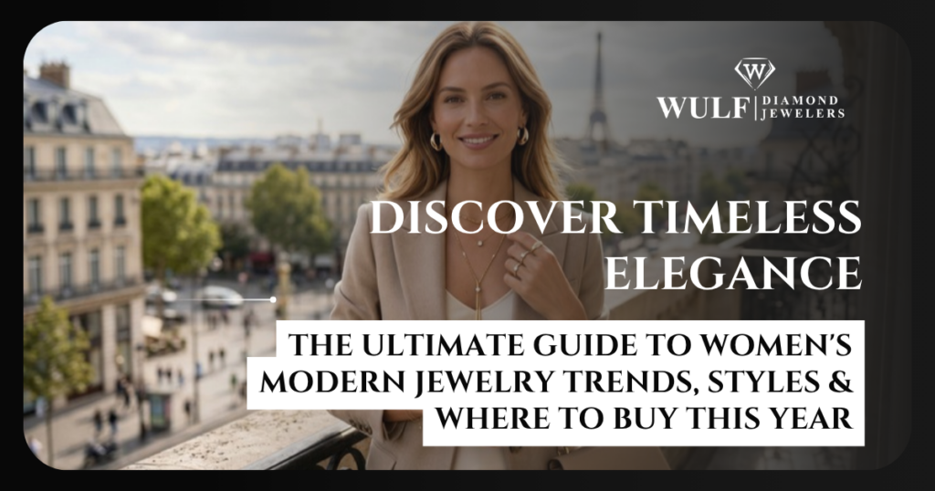 Modern woman wearing layered gold necklaces, minimalist diamond jewelry, and contemporary fashion accessories.