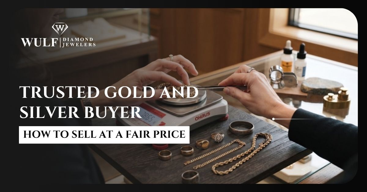 trusted gold and silver buyer weighing gold jewelry on a scale