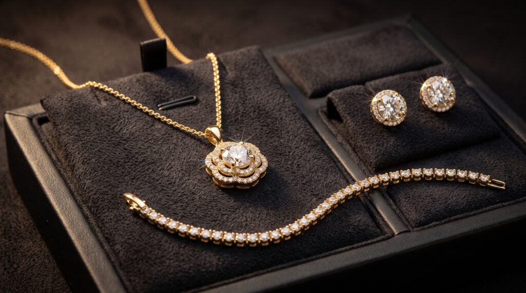 Gold and diamond jewelry showing quality craftsmanship for Christmas gifts